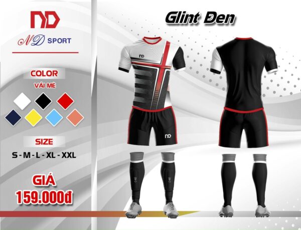 Áo bóng đá không logo ND – GLINT vải mè cao cấp màu Đen