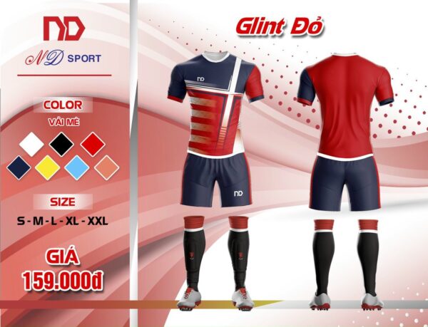 Áo bóng đá không logo ND – GLINT vải mè cao cấp màu Đỏ