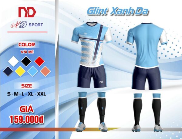 Áo bóng đá không logo ND – GLINT vải mè cao cấp màu Xanh Da