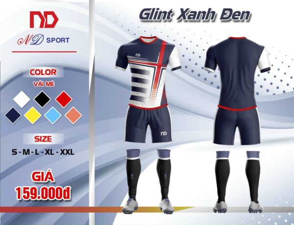 Áo bóng đá không logo ND – GLINT vải mè cao cấp màu Xanh Đen