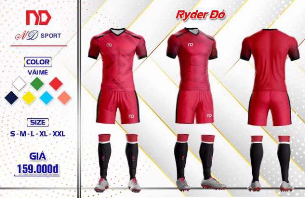 Áo bóng đá không logo ND – RYDER thun lạnh cao cấp màu Đỏ