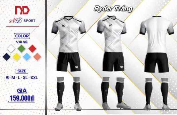 Áo bóng đá không logo ND – RYDER thun lạnh cao cấp màu Trắng