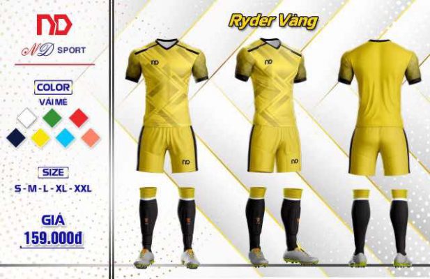 Áo bóng đá không logo ND – RYDER thun lạnh cao cấp màu Vàng