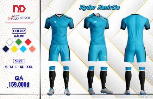 Áo bóng đá không logo ND – RYDER thun lạnh cao cấp màu Xanh Da