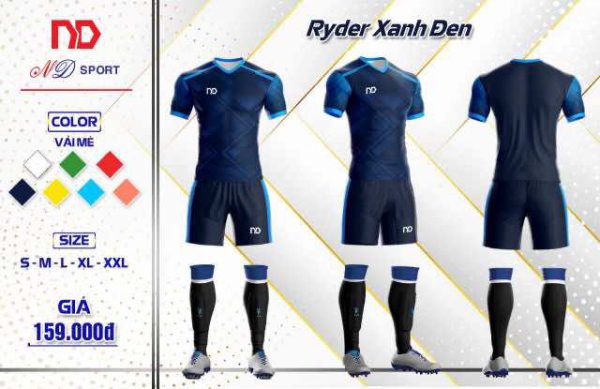 Áo bóng đá không logo ND – RYDER thun lạnh cao cấp màu Xanh Đen