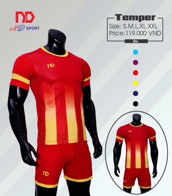 Áo bóng đá không logo ND – TEMPER thun lạnh cao cấp màu Đỏ