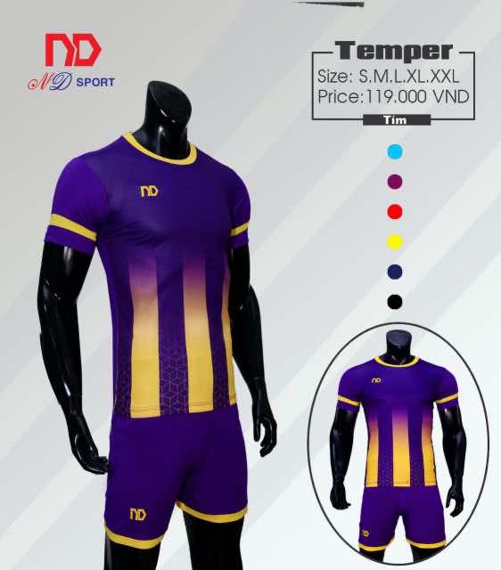 Áo bóng đá không logo ND – TEMPER thun lạnh cao cấp màu Tím