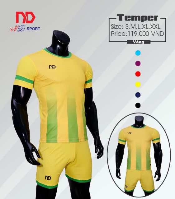 Áo bóng đá không logo ND – TEMPER thun lạnh cao cấp màu Vàng