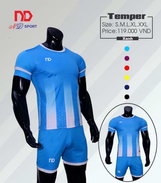 Áo bóng đá không logo ND – TEMPER thun lạnh cao cấp màu Xanh Da