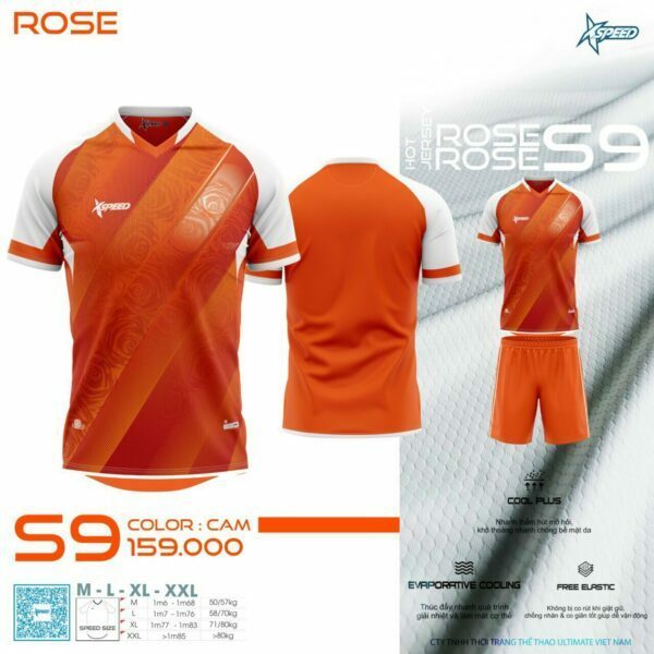 Áo bóng đá không logo XSPEED-S9 ROSE vải mè cao cấp màu Cam