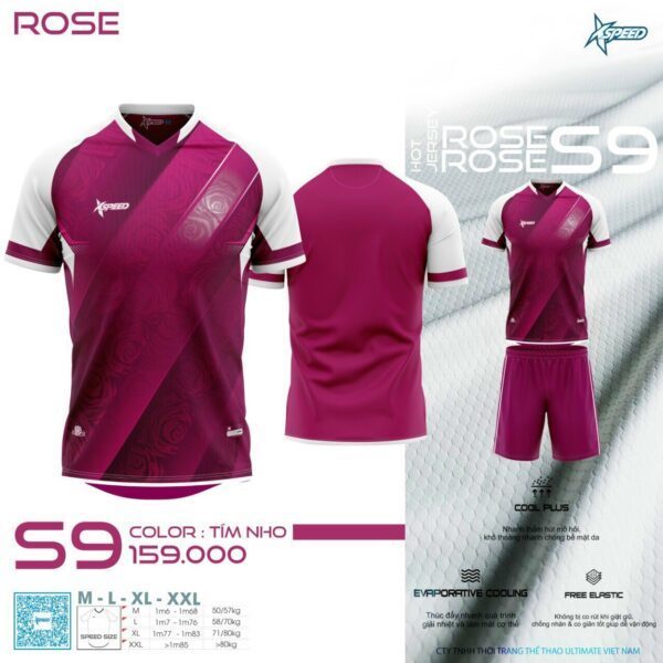 Áo bóng đá không logo XSPEED-S9 ROSE vải mè cao cấp màu Tím