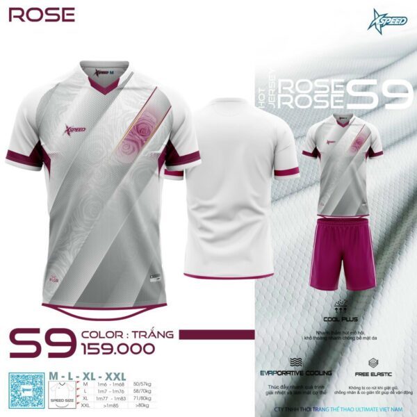 Áo bóng đá không logo XSPEED-S9 ROSE vải mè cao cấp màu Trắng