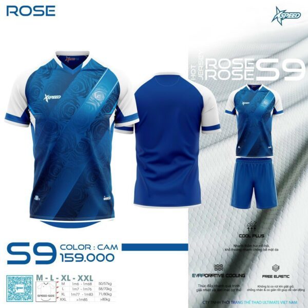 Áo bóng đá không logo XSPEED-S9 ROSE vải mè cao cấp màu Xanh Biển