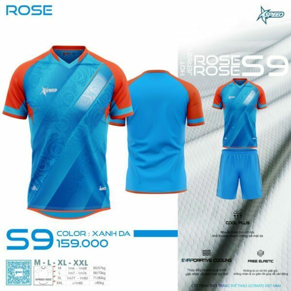 PictureÁo bóng đá không logo XSPEED-S9 ROSE vải mè cao cấp màu Xanh Da