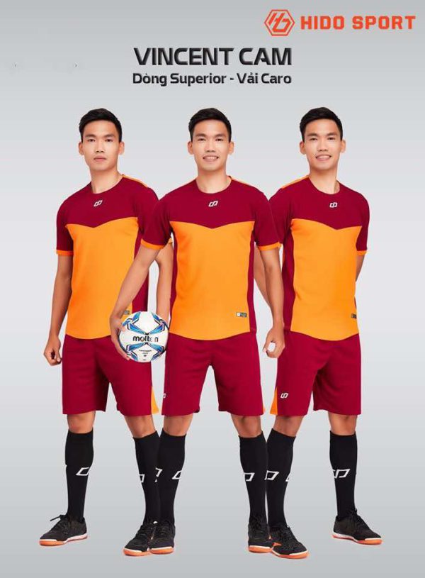 ​Áo bóng đá không logo thiết kế cao cấp VINCENT màu Cam