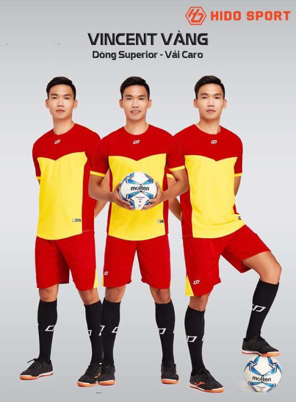 Áo bóng đá không logo thiết kế cao cấp VINCENT màu Vàng