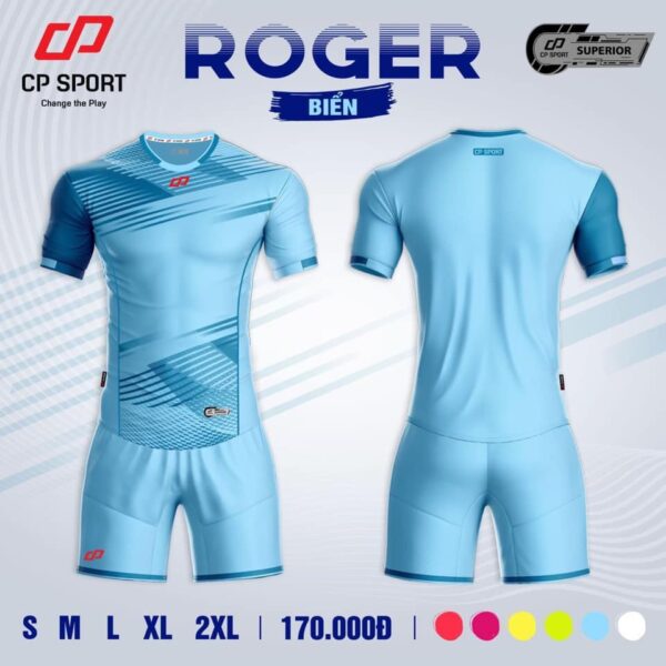 Áo bóng đá không logo CP ROGER vải mè cao cấp màu Xanh Biển