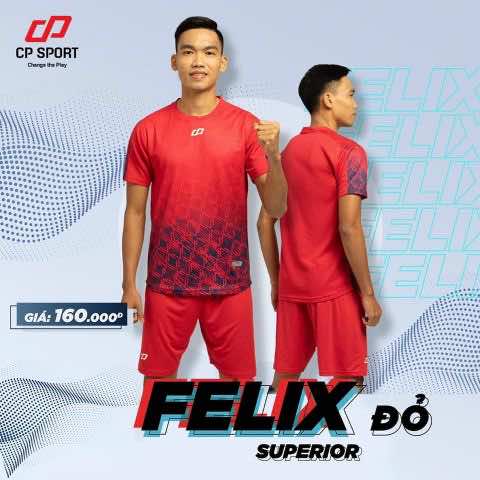 Áo bóng đá không logo CP FELIX vải mè cao cấp màu Đỏ