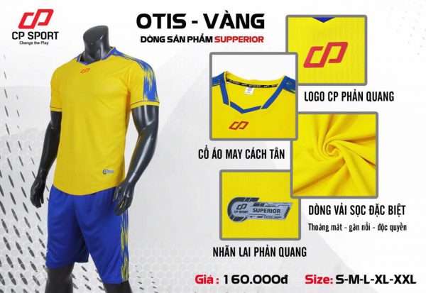 Áo bóng đá không logo CP OTIS vải mè cao cấp màu Vàng