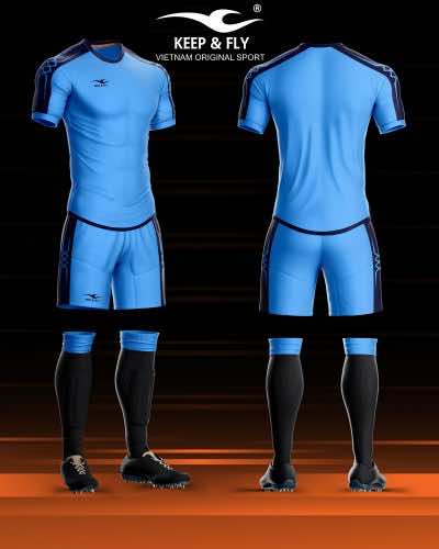 Áo bóng đá không logo thiết kế Keep & Fly CHAIN BASIC thun lạnh cao cấp màu Xanh Da