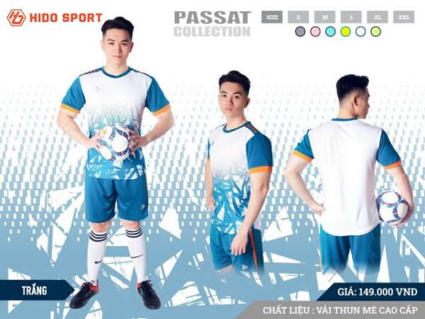 Áo bóng đá không logo thiết kế Just Play PASSAT vải mè cao cấp màu Trắng