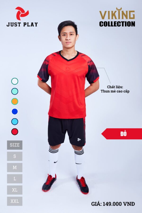 Áo bóng đá không logo thiết kế Just Play VIKING vải mè cao cấp màu Đỏ