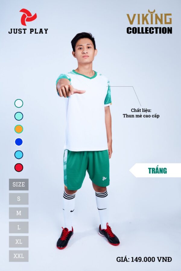 Áo bóng đá không logo thiết kế Just Play VIKING vải mè cao cấp màu Trắng