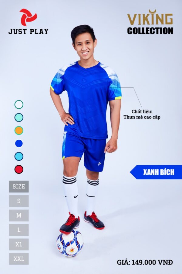 Áo bóng đá không logo thiết kế Just Play VIKING vải mè cao cấp màu Xanh Bích