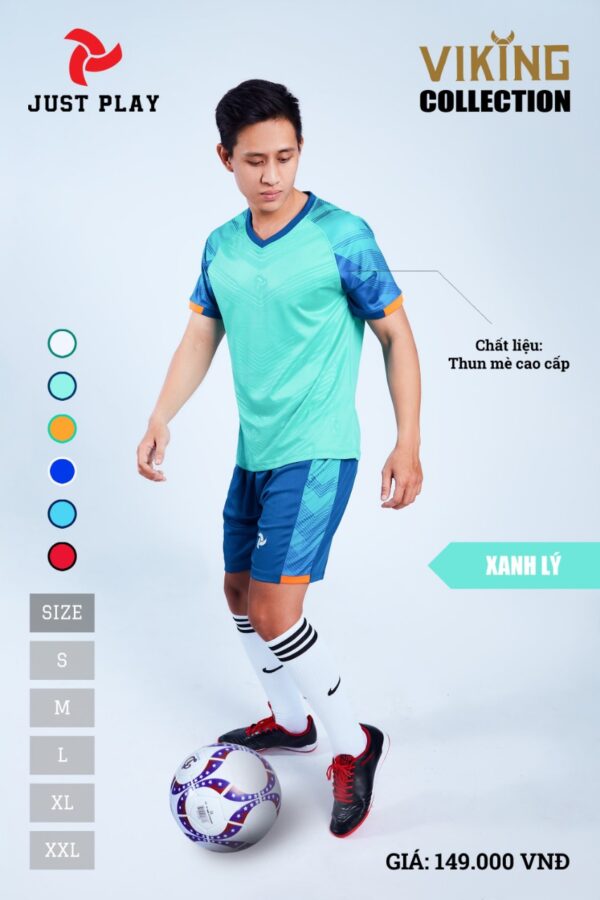 Áo bóng đá không logo thiết kế Just Play VIKING vải mè cao cấp màu Xanh Lý