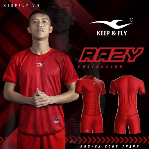Áo bóng đá không logo thiết kế Keep & Fly RAZY thun lạnh cao cấp màu Đỏ