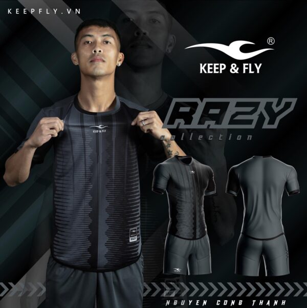 Áo bóng đá không logo thiết kế Keep & Fly RAZY thun lạnh cao cấp màu Xám Đen