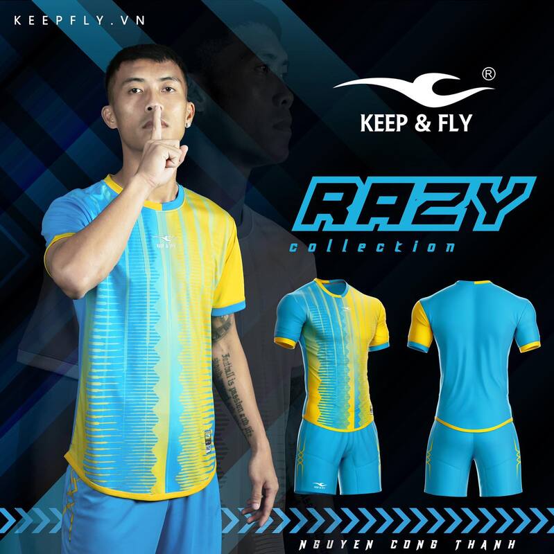 Áo bóng đá không logo thiết kế Keep & Fly RAZY thun lạnh cao cấp màu Xanh Da