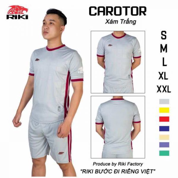 Áo bóng đá không logo Riki CAROTOR thun lạnh cao cấp màu Xám