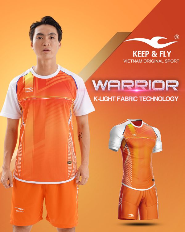 Áo bóng đá không logo thiết kế Keep Fly WARRIOR vải mè màu Cam