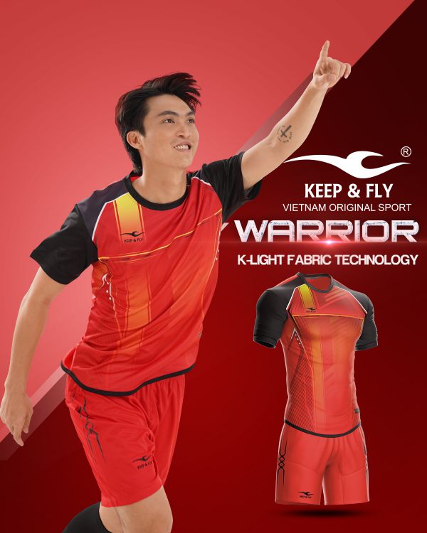 Áo bóng đá không logo thiết kế Keep Fly WARRIOR vải mè màu Đỏ