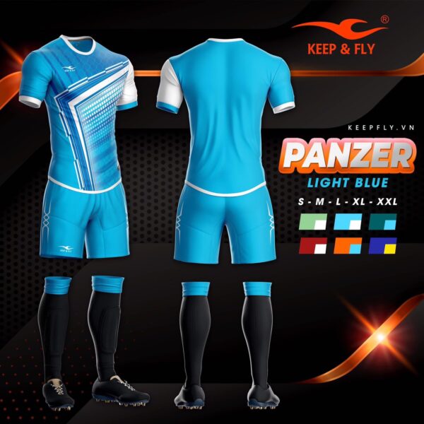 Áo bóng đá không logo KEEP&FLY – PANZER thun lạnh cao cấp màu Xanh Da