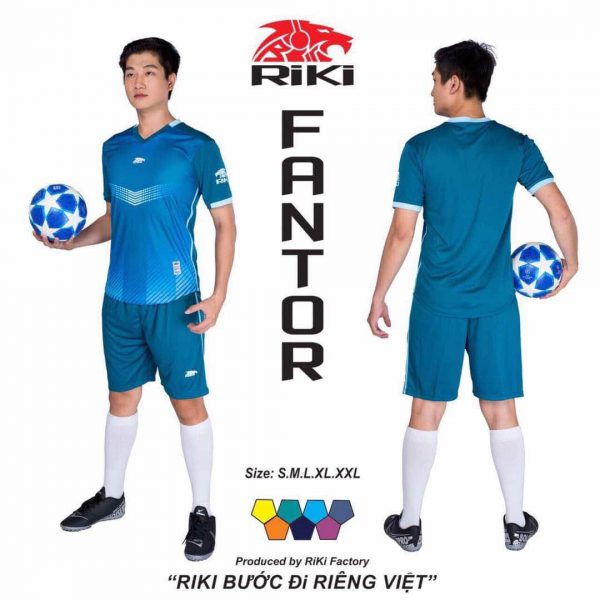 Áo bóng đá không logo Riki FANTOR thun lạnh cao cấp màu Xanh Cổ Vịt