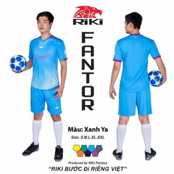 Áo bóng đá không logo Riki FANTOR thun lạnh cao cấp màu Xanh Da