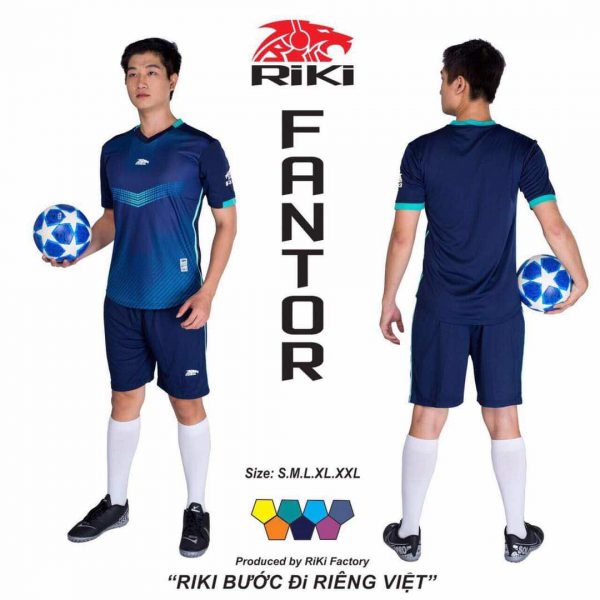 Áo bóng đá không logo Riki FANTOR thun lạnh cao cấp màu Xanh Đen